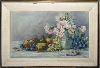 ZÁTIŠÍ S KARAFIÁTY A HROZNY - SIGNOVÁN