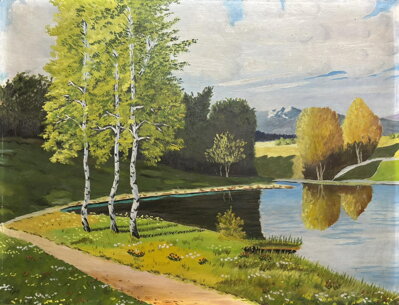 BŘÍZY U RYBNÍKA POD HORAMI - NEZNÁMÝ AUTOR