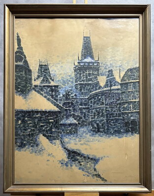 PRAHA MALOSTRANSKÁ MOSTECKÁ VĚŽ V ZIMĚ - HOLEČEK JAN