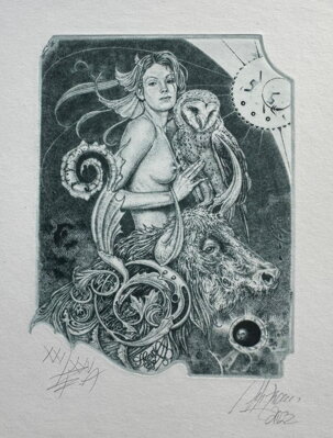 AKT - DÍVKA SE SOVOU A BÝKEM - HUJBER GÜNTER