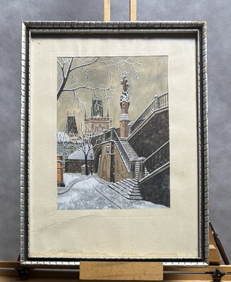 PRAHA SCHODY NA KAMPU V ZIMĚ - SIGNOVÁN