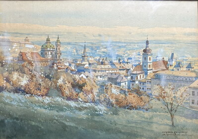 PRAŽSKÉ PANORAMA S CHRÁMEM SVATÉHO MIKULÁŠE ZE SEMINÁŘSKÉ ZAHRADY - SCHMIDT OSKAR