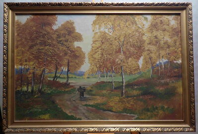 BABKA S KLESTÍM V PODZIMNÍ KRAJINĚ - NEZNÁMÝ AUTOR