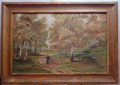 BABKA V PODZIMNÍM BŘEZOVÉM HÁJI - NEZNÁMÝ AUTOR