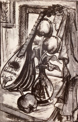 ZÁTIŠÍ S LOUTNOU A KVĚTINOU VE VÁZE - KAREL OLDŘICH