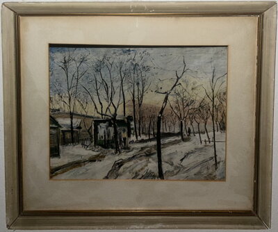 CHALUPY V ZIMNÍ KRAJINĚ - REPRODUKCE - NEZNÁMÝ AUTOR