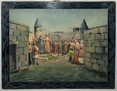 OSLEPENÝ KNÍŽE JAROMÍR USTUPUJE SYNOVCI BŘETISLAVOVI - JOSEF MATHAUSER - REPRODUKCE - 