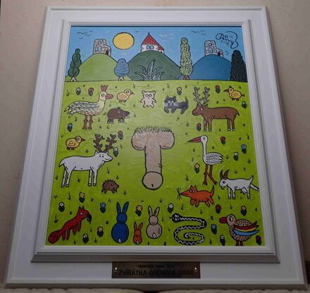 ZVÍŘÁTKA OBDIVUJÍ OBRA - OLEJ - ČECH RINGO FRANTIŠEK