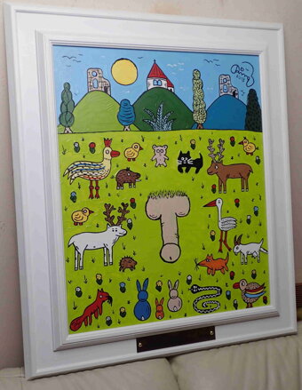 ZVÍŘÁTKA OBDIVUJÍ OBRA - OLEJ - ČECH RINGO FRANTIŠEK