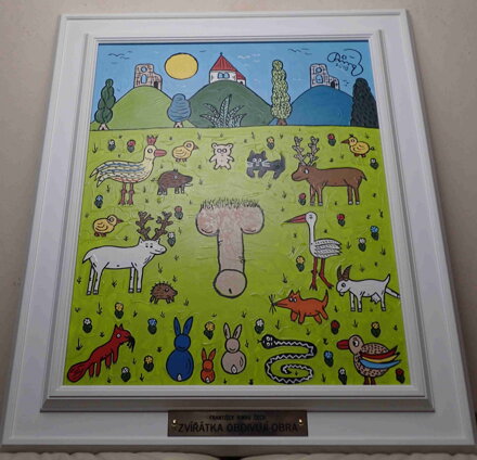 ZVÍŘÁTKA OBDIVUJÍ OBRA - OLEJ - ČECH RINGO FRANTIŠEK