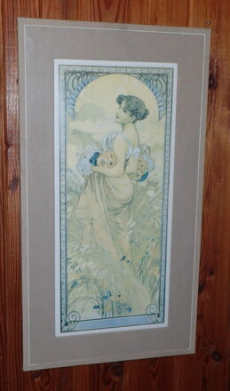MARIA ŽENA S KVĚTINAMI - SECESE - REPRODUKCE - MUCHA ALFONS MARIA
