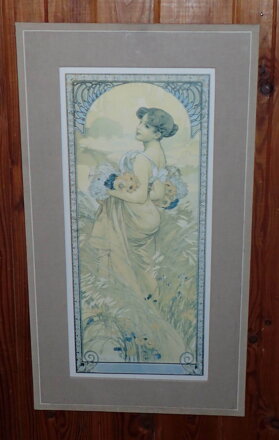 MARIA ŽENA S KVĚTINAMI - SECESE - REPRODUKCE - MUCHA ALFONS MARIA