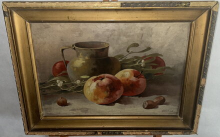 ZÁTIŠÍ S JABLKY, JMELÍM A DŽBÁNEM - DVOŘÁK