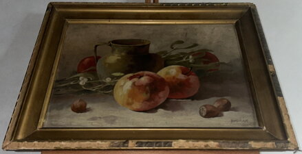 ZÁTIŠÍ S JABLKY, JMELÍM A DŽBÁNEM - DVOŘÁK