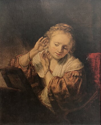 MLADÁ ŽENA PŘED ZRCADLEM - REPRODUKCE - REMBRANDT HARMENSZOON VAN RIJN