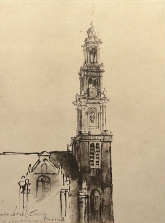 VĚŽ WESTERKERK V AMSTERDAMU - REPRODUKCE - REMBRANDT HARMENSZOON VAN RIJN