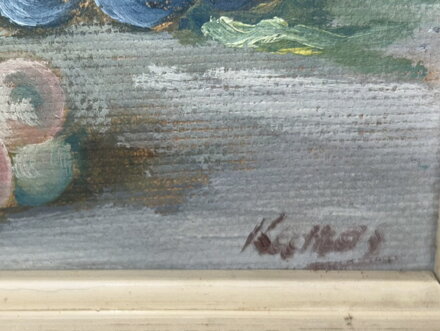 ZÁTIŠÍ S KARAFIÁTY A HROZNY - SIGNOVÁN