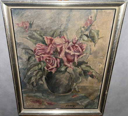 ČERVENÉ RŮŽE VE VÁZE - SIGNOVÁN