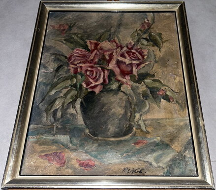 ČERVENÉ RŮŽE VE VÁZE - SIGNOVÁN