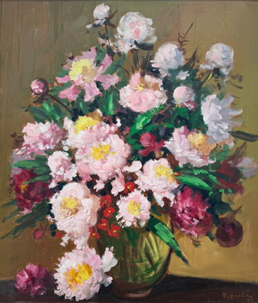 ROZKVETLÉ PIVOŇKY VE VÁZE - HAVELA MIROSLAV