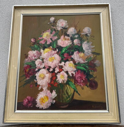 ROZKVETLÉ PIVOŇKY VE VÁZE - HAVELA MIROSLAV