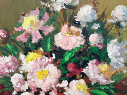 ROZKVETLÉ PIVOŇKY VE VÁZE - HAVELA MIROSLAV