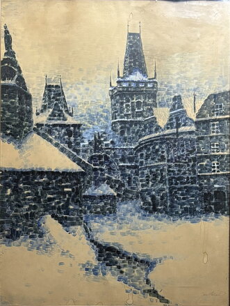 PRAHA MALOSTRANSKÁ MOSTECKÁ VĚŽ V ZIMĚ - HOLEČEK JAN