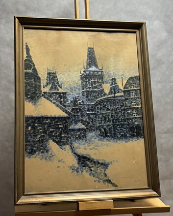 PRAHA MALOSTRANSKÁ MOSTECKÁ VĚŽ V ZIMĚ - HOLEČEK JAN