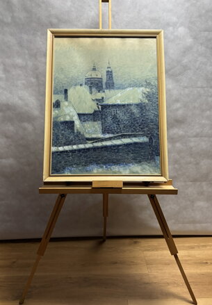 PRAHA ZASNĚŽENÉ STŘECHY NA MALÉ STRANĚ S VÝHLEDEM NA CHRÁM SV. MIKULÁŠE - HOLEČEK JAN