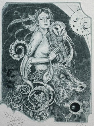 AKT - DÍVKA SE SOVOU A BÝKEM - HUJBER GÜNTER