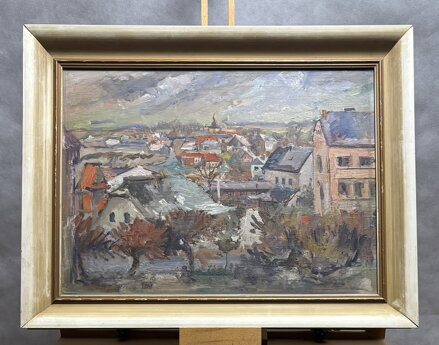 STŘECHY S VĚŽÍ V DÁLCE (CHRUDIM ČI PARDUBICE ?) - JIROUT ANTONÍN