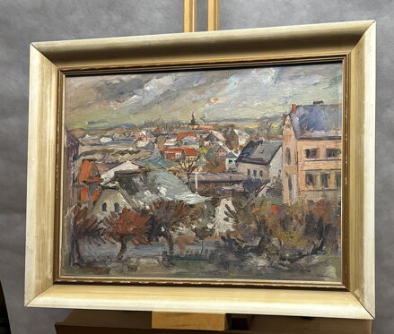 STŘECHY S VĚŽÍ V DÁLCE (CHRUDIM ČI PARDUBICE ?) - JIROUT ANTONÍN