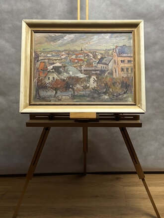 STŘECHY S VĚŽÍ V DÁLCE (CHRUDIM ČI PARDUBICE ?) - JIROUT ANTONÍN