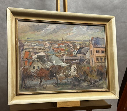 STŘECHY S VĚŽÍ V DÁLCE (CHRUDIM ČI PARDUBICE ?) - JIROUT ANTONÍN