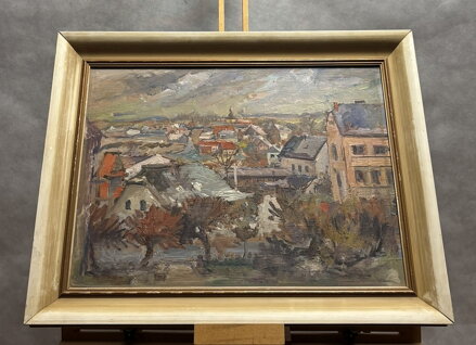 STŘECHY S VĚŽÍ V DÁLCE (CHRUDIM ČI PARDUBICE ?) - JIROUT ANTONÍN