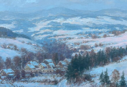 RYCHNOV NAD KNĚŽNOU PANORAMA - POHLED PŘES HABROVOU A LUKAVICI KU ORLICKÝM HORÁM - LINHART RUDOLF