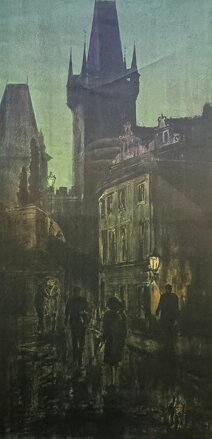 NOČNÍ PRAHA MALOSTRANSKÁ MOSTECKÁ VĚŽ - MÁCHA JAN