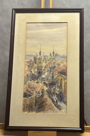 PRAHA POHLED NA STŘECHY A KOPULE KLEMENTINA A KOSTELA SVATÉHO SALVÁTORA NA STARÉM MĚSTĚ - SIGNOVÁN