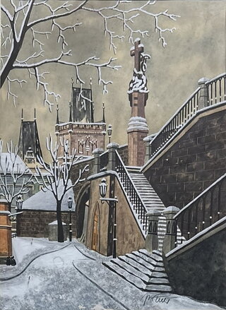 PRAHA SCHODY NA KAMPU V ZIMĚ - SIGNOVÁN