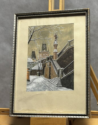 PRAHA SCHODY NA KAMPU V ZIMĚ - SIGNOVÁN