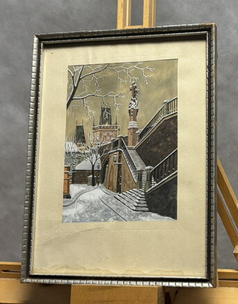 PRAHA SCHODY NA KAMPU V ZIMĚ - SIGNOVÁN