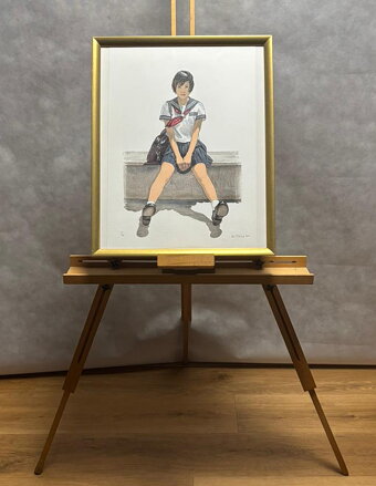 SEDÍCÍ JAPONSKÁ STUDENTKA - PTÁČEK PETR