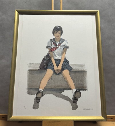 SEDÍCÍ JAPONSKÁ STUDENTKA - PTÁČEK PETR