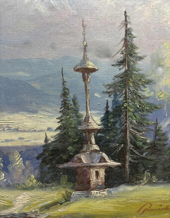 DŘEVĚNÁ ZVONIČKA V BESKYDECH V LÉTĚ - RASZKA (RAŠKA) VLADIMÍR PAVEL JOSEF JÓZEF