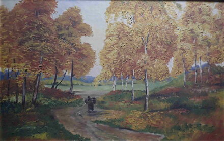 BABKA S KLESTÍM V PODZIMNÍ KRAJINĚ - NEZNÁMÝ AUTOR