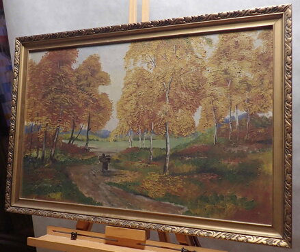 BABKA S KLESTÍM V PODZIMNÍ KRAJINĚ - NEZNÁMÝ AUTOR