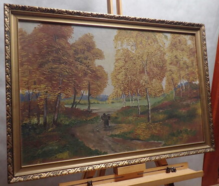 BABKA S KLESTÍM V PODZIMNÍ KRAJINĚ - NEZNÁMÝ AUTOR