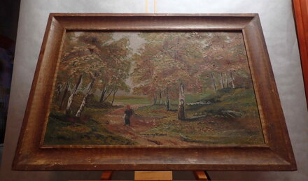 BABKA V PODZIMNÍM BŘEZOVÉM HÁJI - NEZNÁMÝ AUTOR