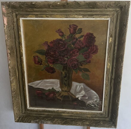 RUDÉ RŮŽE V HNĚDÉ VÁZE - ROSŮLEK OLDŘICH