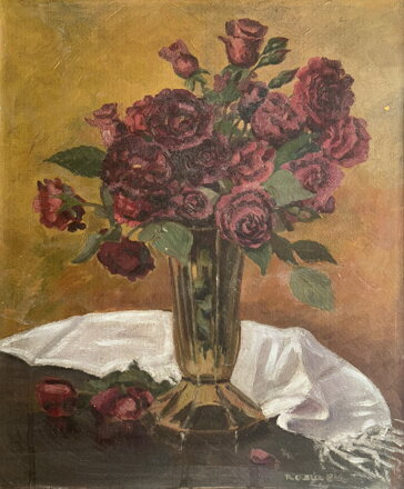 RUDÉ RŮŽE V HNĚDÉ VÁZE - ROSŮLEK OLDŘICH